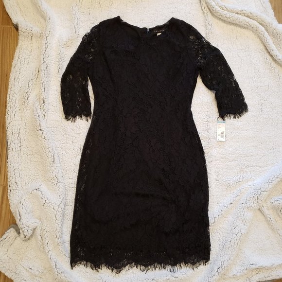 Black Lace Knee Length Dress Size M Medium - Picture 2 of 8